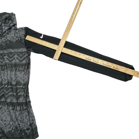 Nike Pro Top Womens Medium Black Aztec Thumb Holes Dri Fit Turtleneck Logo - Picture 4 of 8